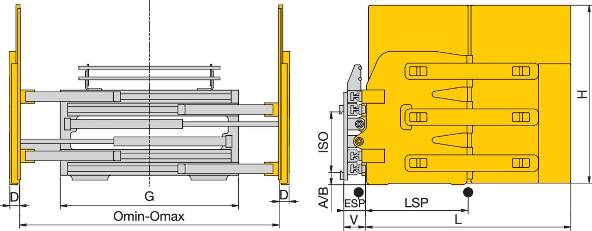 Geräteklammer mit einem starren und einem pendelnden Arm