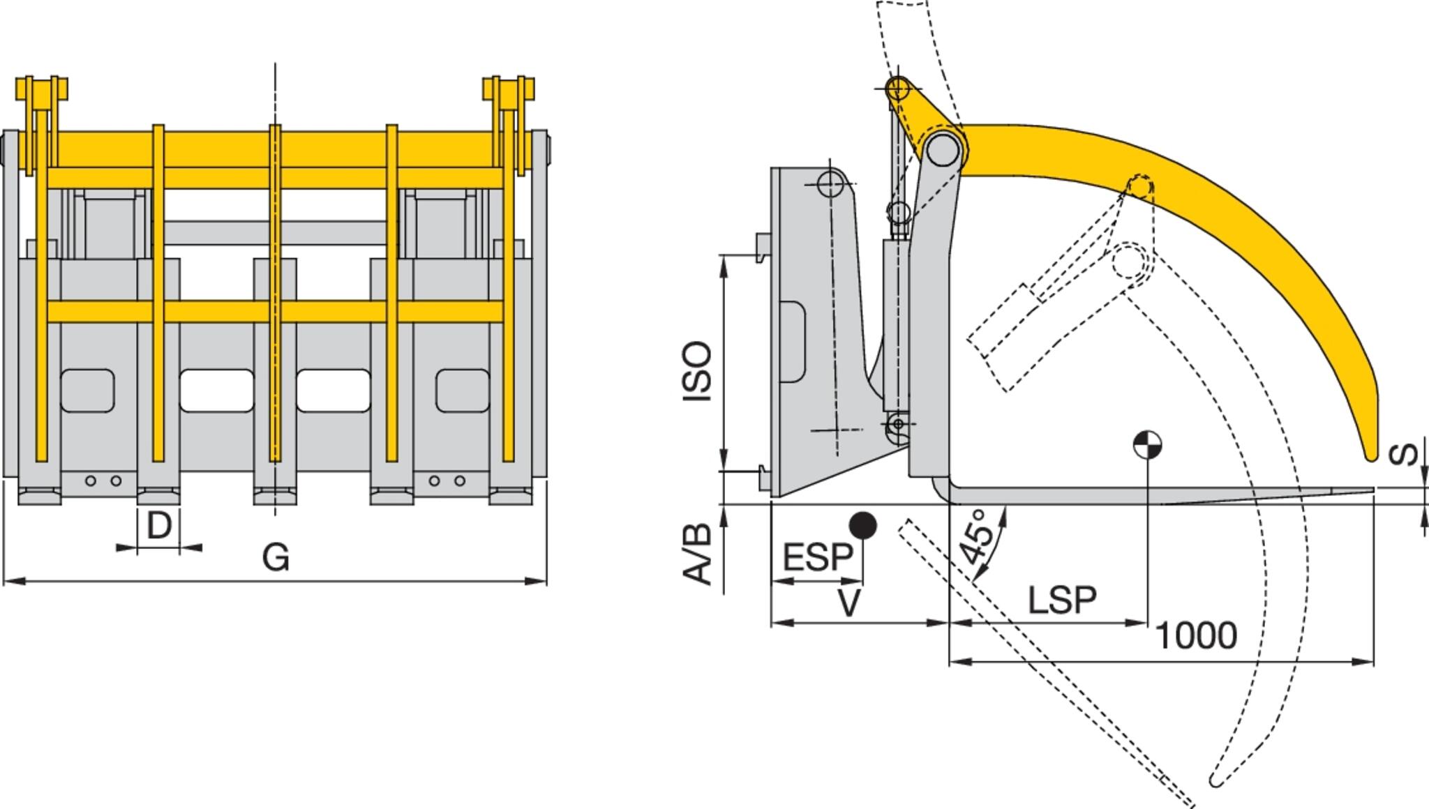 Schrottgreifer mit Gabelvorsatz