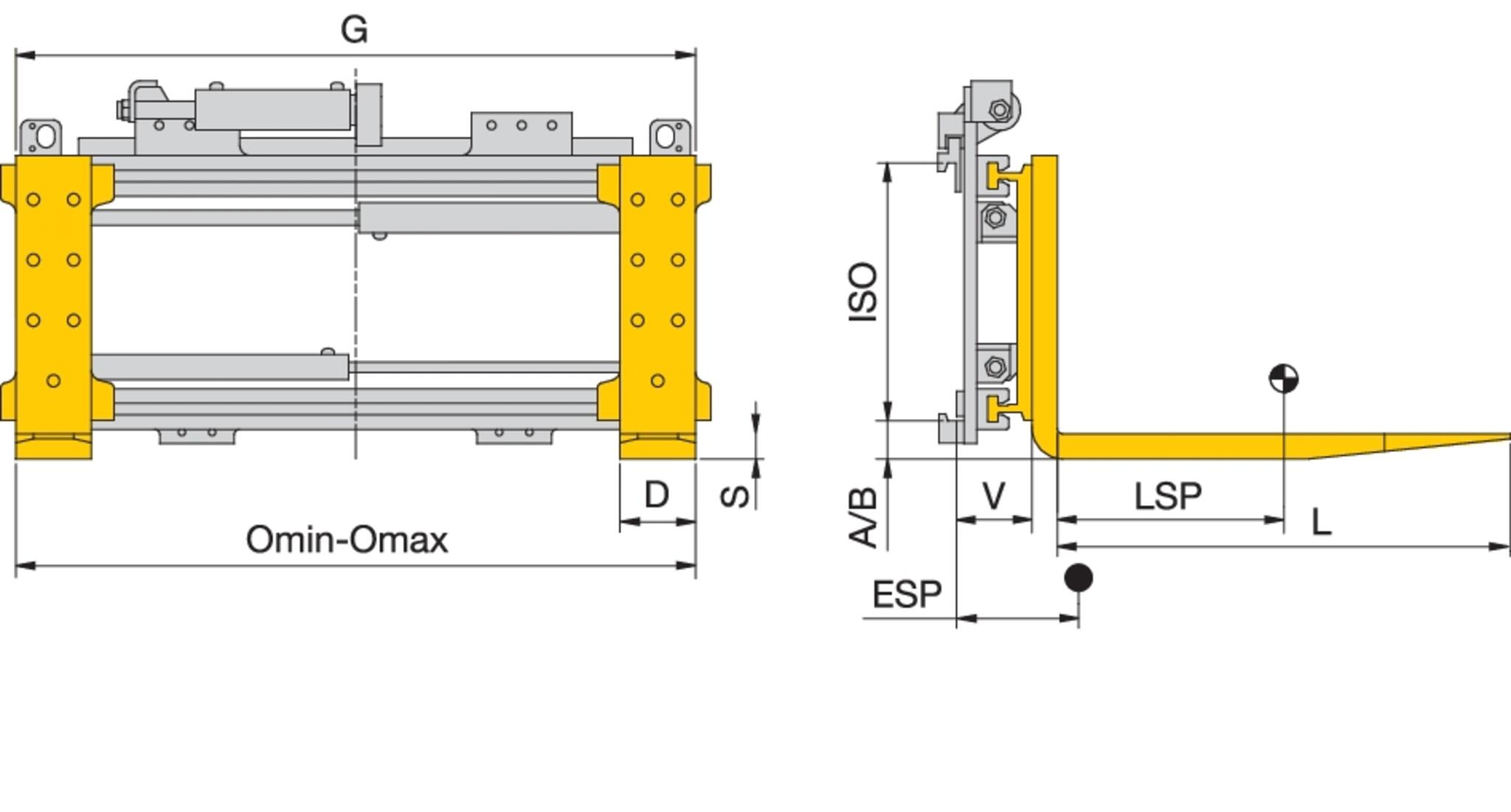 Zinkenverstellung ZVP mit separatem Seitenschub und Gabelzinken